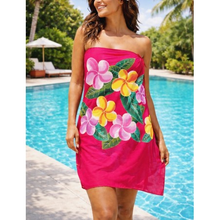 Paréo rose fleurs de frangipanier