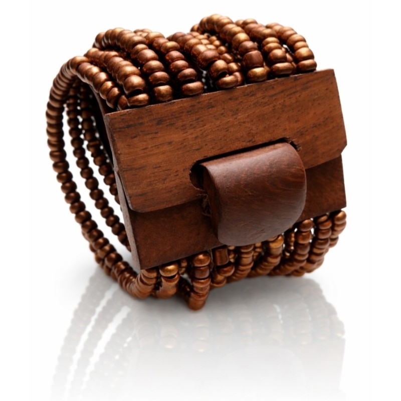 Bracelet avec fermoir bois XL cuivre marron