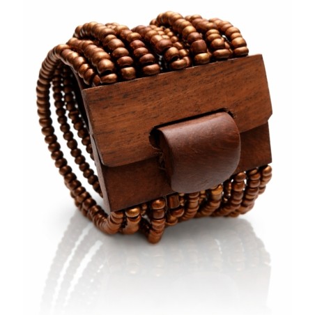 Bracelet avec fermoir bois XL cuivre marron