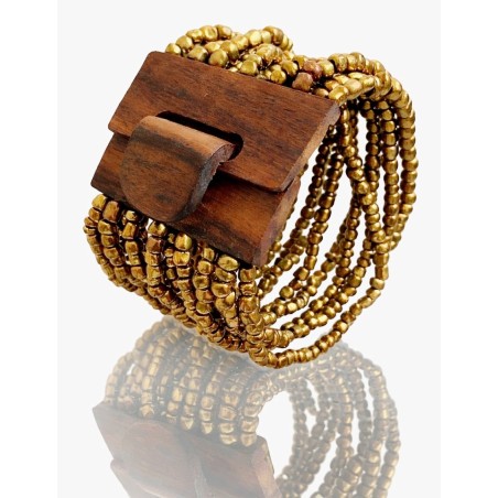 Bracelet avec fermoir bois XL doré