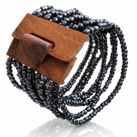 Bracelet avec fermoir bois XL argenté