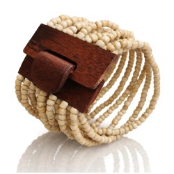 Bracelet avec fermoir bois XL beige crème