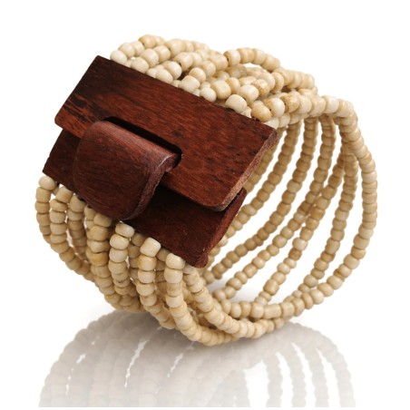 Bracelet avec fermoir bois XL beige crème