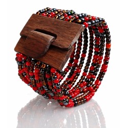 Bracelet avec fermoir bois XL rouge et argenté