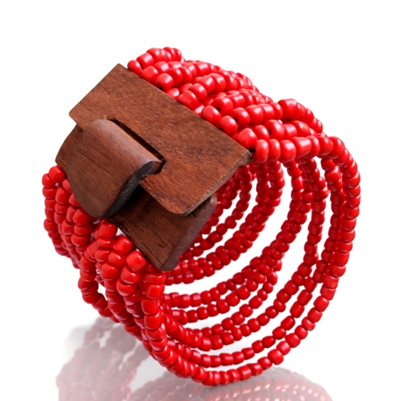Bracelet avec fermoir bois XL rouge corail
