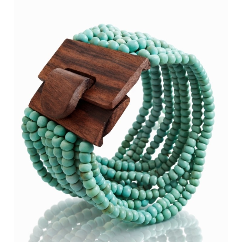 Bracelet avec fermoir bois XL bleu turquoise