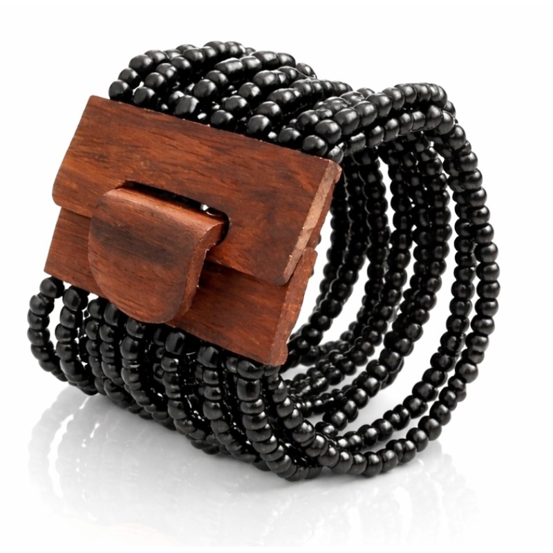 Bracelet avec fermoir bois XL noir