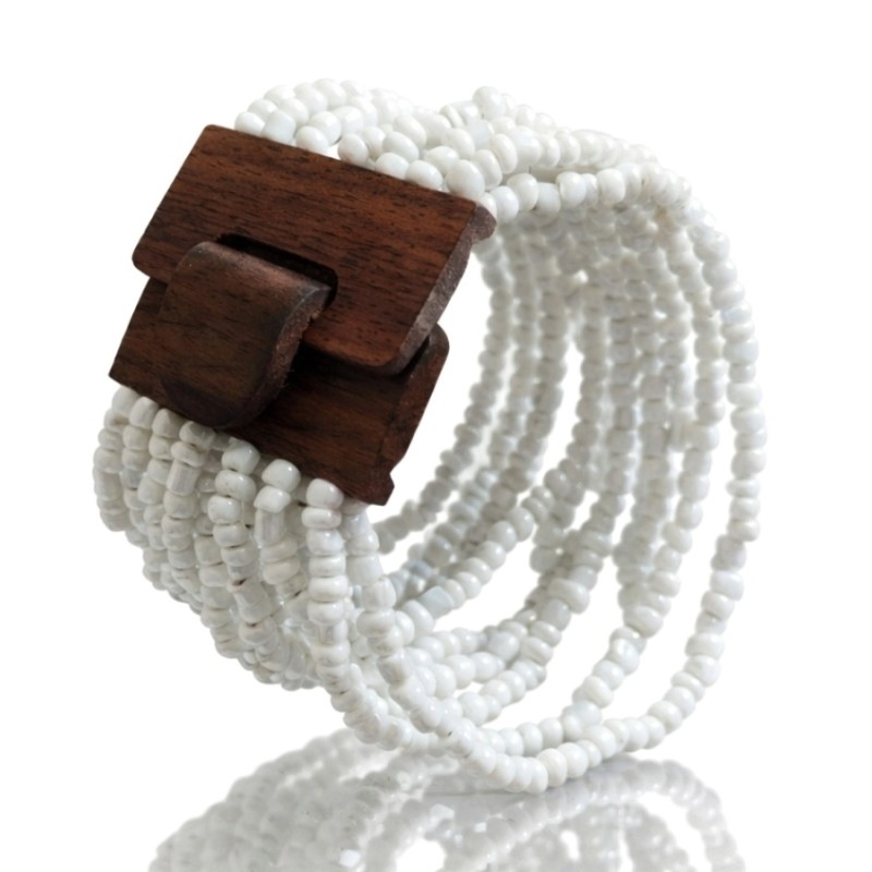 Bracelet avec fermoir bois XL blanc