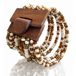 Bracelet avec fermoir bois XL blanc doré