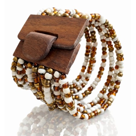 Bracelet avec fermoir bois XL blanc doré
