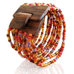 Bracelet avec fermoir bois XL multicolore orange