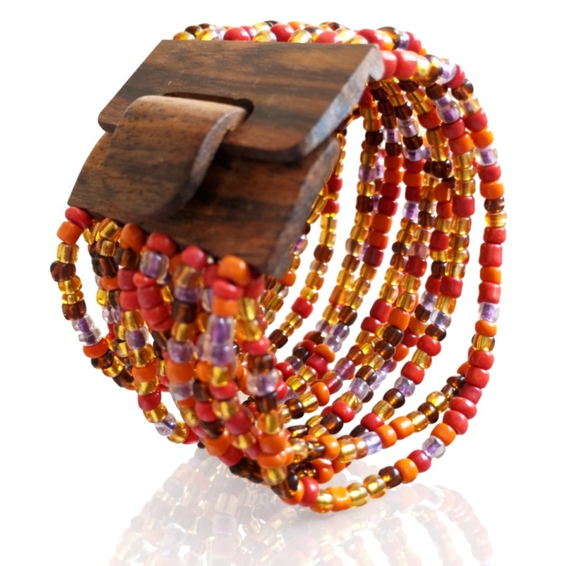 Bracelet avec fermoir bois XL multicolore orange