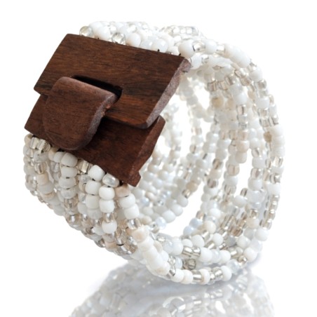 Bracelet avec fermoir bois XL blanc transparent