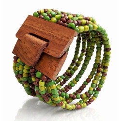Bracelet avec fermoir bois XL vert olive marron