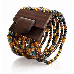 Bracelet avec fermoir bois XL vert olive marron