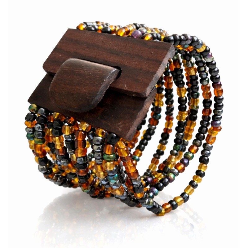 Bracelet avec fermoir bois XL vert olive marron