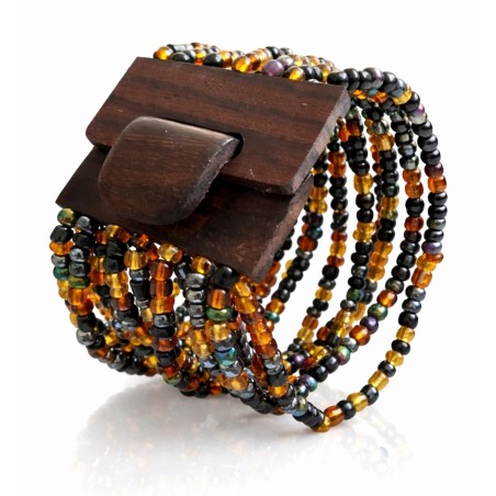 Bracelet avec fermoir bois XL vert olive marron