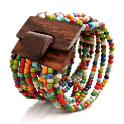 Bracelet avec fermoir bois XL multicolore