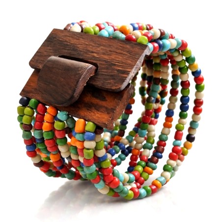 Bracelet avec fermoir bois XL multicolore