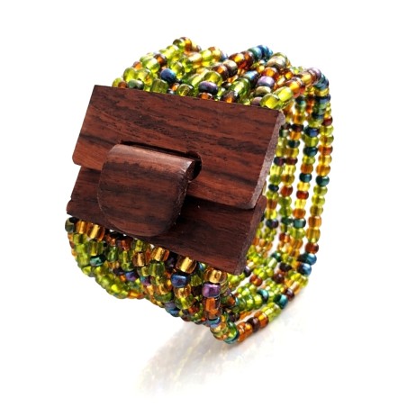 Bracelet avec fermoir bois XL multicolore vert bleu