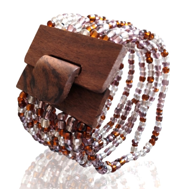 Bracelet avec fermoir bois XL multicolore