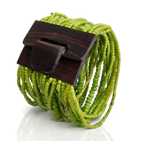Bracelet avec fermoir bois XL vert multi perles