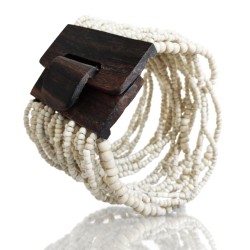 Bracelet avec fermoir bois XL beige multi perles
