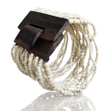 Bracelet avec fermoir bois XL beige multi perles