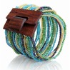 Bracelet avec fermoir bois XL vert bleu doré multi perles