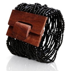 Bracelet avec fermoir bois XL noir multi perles