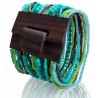Bracelet avec fermoir bois XL vert turquoise multi perles