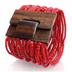 Bracelet avec fermoir bois rouge corail multi perles