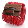 Bracelet avec fermoir bois rouge corail multi perles