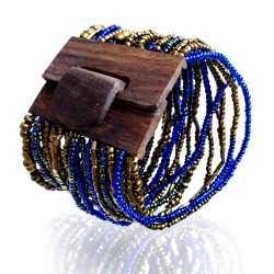 Bracelet avec fermoir bleu doré multi perles