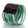 Bracelet avec fermoir bois vert blanc argenté multi perles