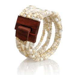 Bracelet femme fermoir en bois blanc transparent