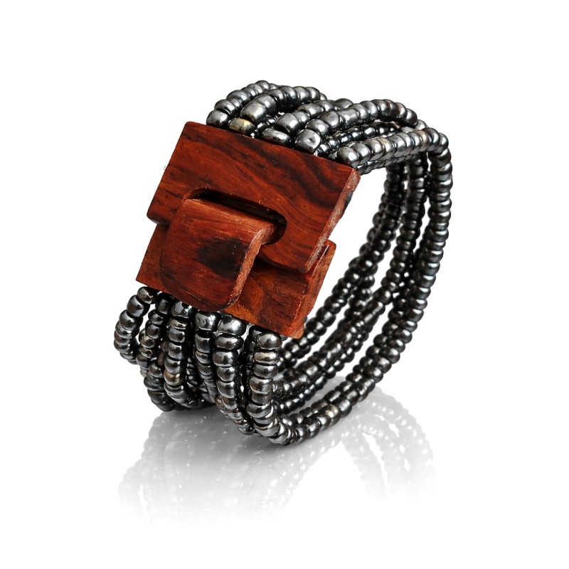 Bracelet femme fermoir en bois bleu argenté