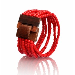 Bracelet femme fermoir en bois rouge