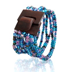 Bracelet femme fermoir en bois bleu violet