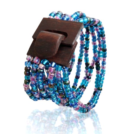 Bracelet femme fermoir en bois bleu violet