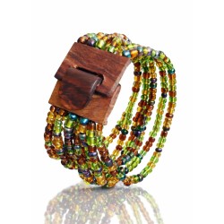 Bracelet femme fermoir en bois vert bleu marron
