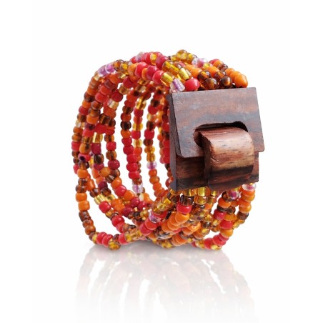 Bracelet femme fermoir en bois orange rose marron