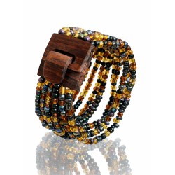 Bracelet femme fermoir en bois marron noir argenté