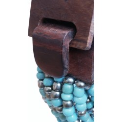 Bracelet femme fermoir en bois bleu turquoise gris