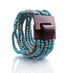 Bracelet femme fermoir en bois bleu turquoise gris