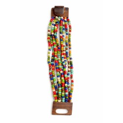 Bracelet femme fermoir en bois vert blanc orange multicolore