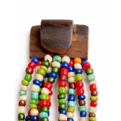 Bracelet femme fermoir en bois vert blanc orange multicolore