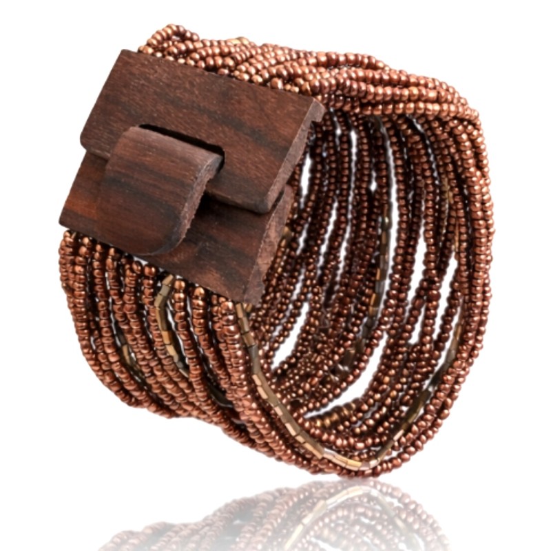 Bracelet avec fermoir bois XL marron cuivre