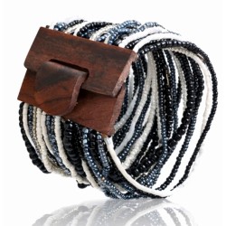 Bracelet avec fermoir bois XL noir blanc