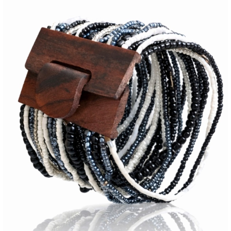 Bracelet avec fermoir bois XL noir blanc